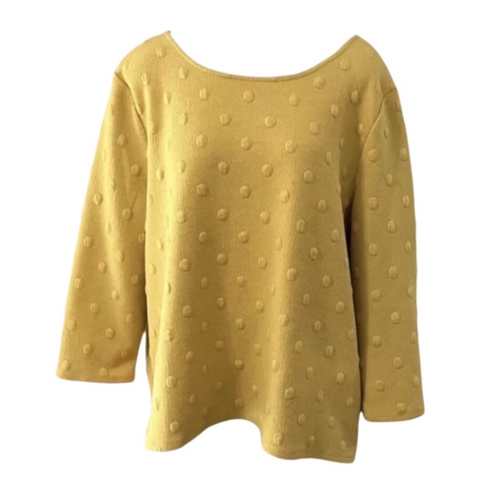 Anthropologie W5 Polka Dot Long Sleeve Knit Blouse in Gold Size Small